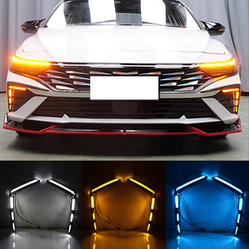 1 Pair Car LED DRL Daytime Running Lights for Hyundai Elantra 2023 2024 2025 with Dynamic Turn Signal Lamp Daylight Foglight — view 1