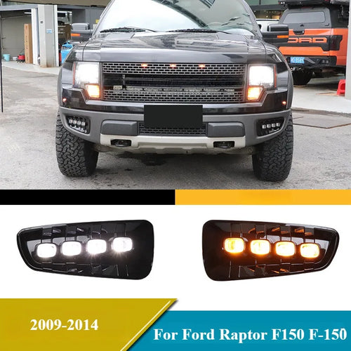 1 Pair DRL LED Daytime Running Lights For Ford Raptor F150 F-150 2009-2014 with Dynamic Turn Signal Fog Lights Assembly Daylight — view 1