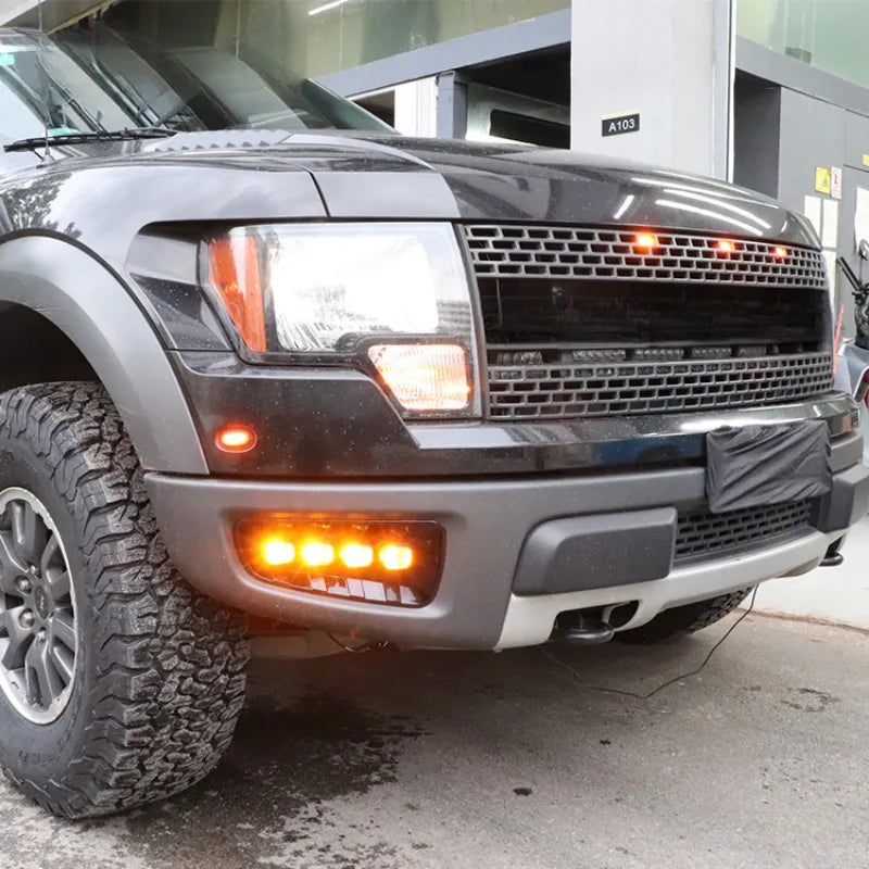 1 Pair DRL LED Daytime Running Lights For Ford Raptor F150 F-150 2009-2014 with Dynamic Turn Signal Fog Lights Assembly Daylight — view 6