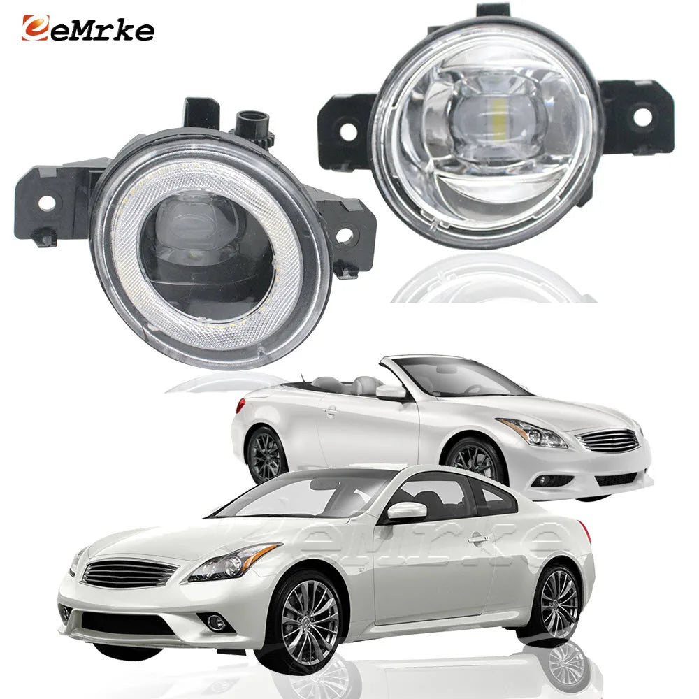 2-IN-1 LED Fog Light Assembly for Infiniti G37 G37xS Q60 Q60S CV36 Convertible Coupe Angel Eye Aperture Daytime Running Lights — view 1