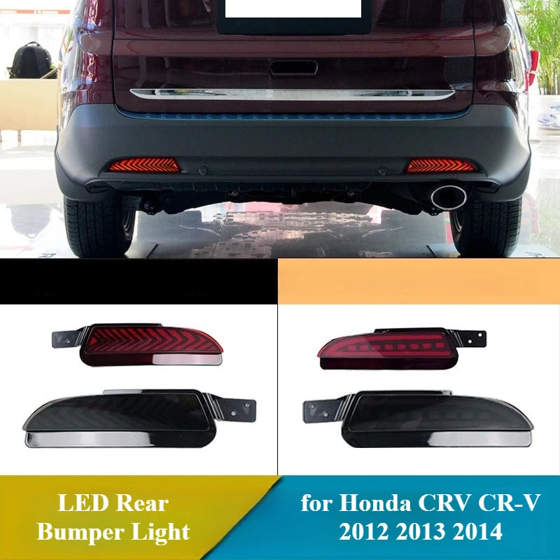 2 PCS for Honda CRV CR-V 2012 2013 2014 LED Rear Bumper Light Reflector DRL Dynamic Turn Signal Brake Driving Light Fog Lamp — view 1