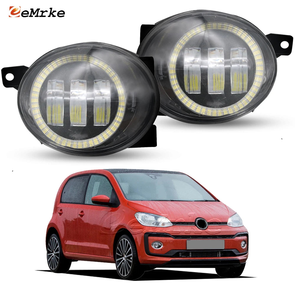 2-Pcs Led Car Fog Lights Assembly Head Lamp with Lens for Volkswagen Up up! E-Up 2017-2022 Angel Eye Front Bumper DRL Daylight — view 1