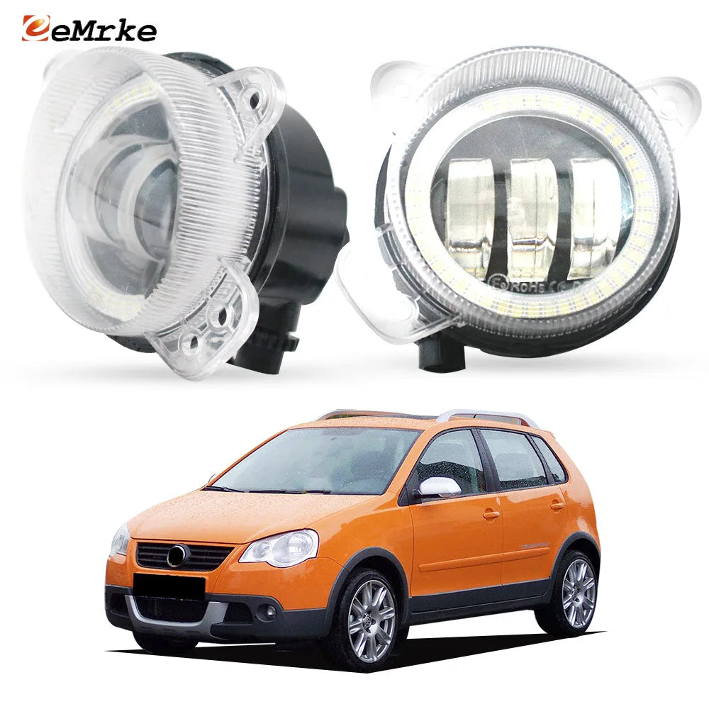 2-PCs Led Fog Lights for Volkswagen CrossPolo Polo Cross 2006 2007 2008 2009 Angel Eyes DRL Ring Daytime Running Light Car Lamp — view 1