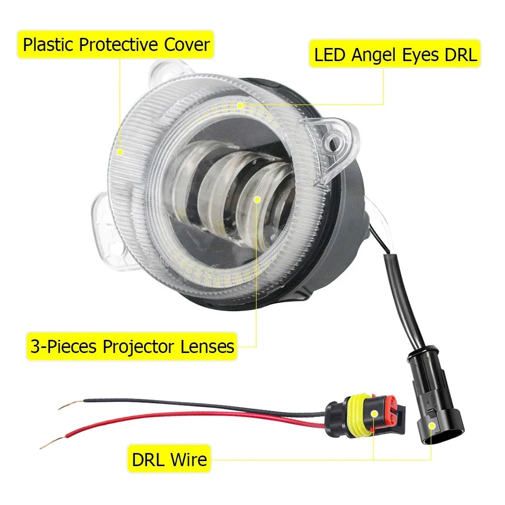 2-PCs Led Fog Lights for Volkswagen CrossPolo Polo Cross 2006 2007 2008 2009 Angel Eyes DRL Ring Daytime Running Light Car Lamp — view 3
