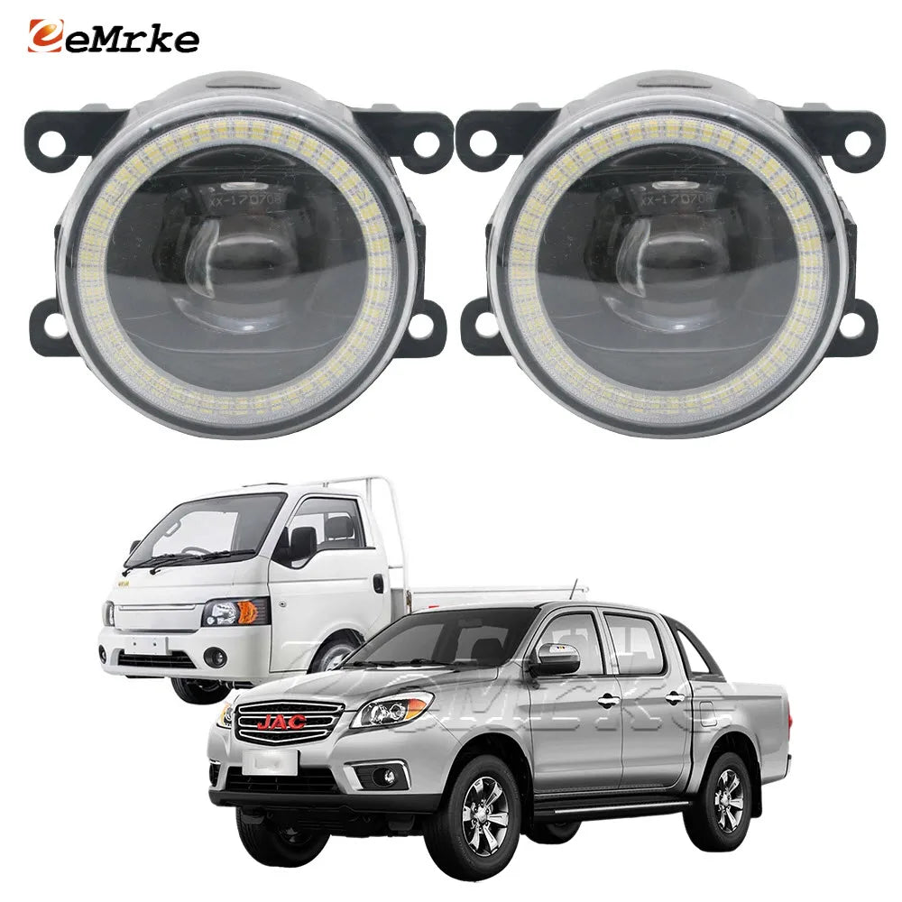 2-Pieces LED Fog Lights Assembly with Lens for JAC T6 / Frison T6 N35 X200 Chile V260 Brazil Angel Eye DRL Daytime Running Lamp — view 1