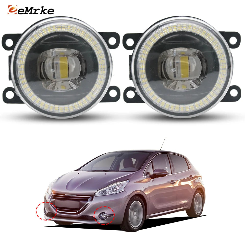 2 X Car Led Fog Lights Assembly Angel Eyes DRL PTF Lens 15Wx2 12V for Peugeot 208 CA_ CC_A9 2012 2013 2014 2015 2016 2017 2018 — view 1