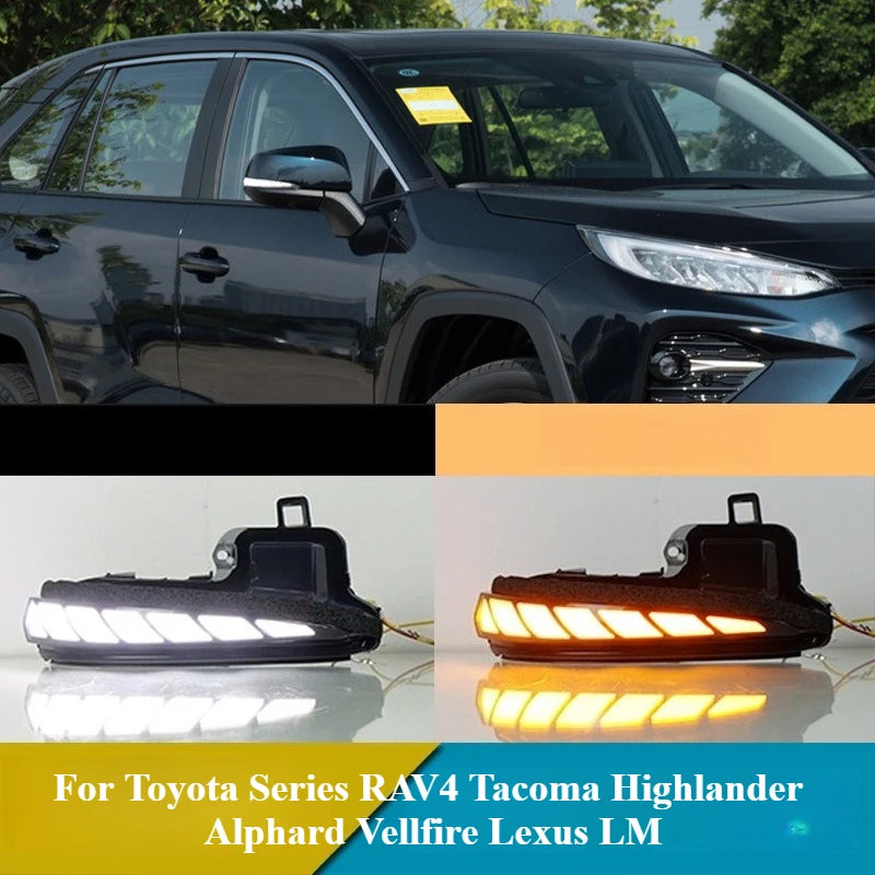 2Pc LED Side Mirror Lamp Dynamic Turn Signal White DRL Light For Toyota RAV4 Tacoma Highlander Alphard Vellfire Lexus LM Corolla — view 1