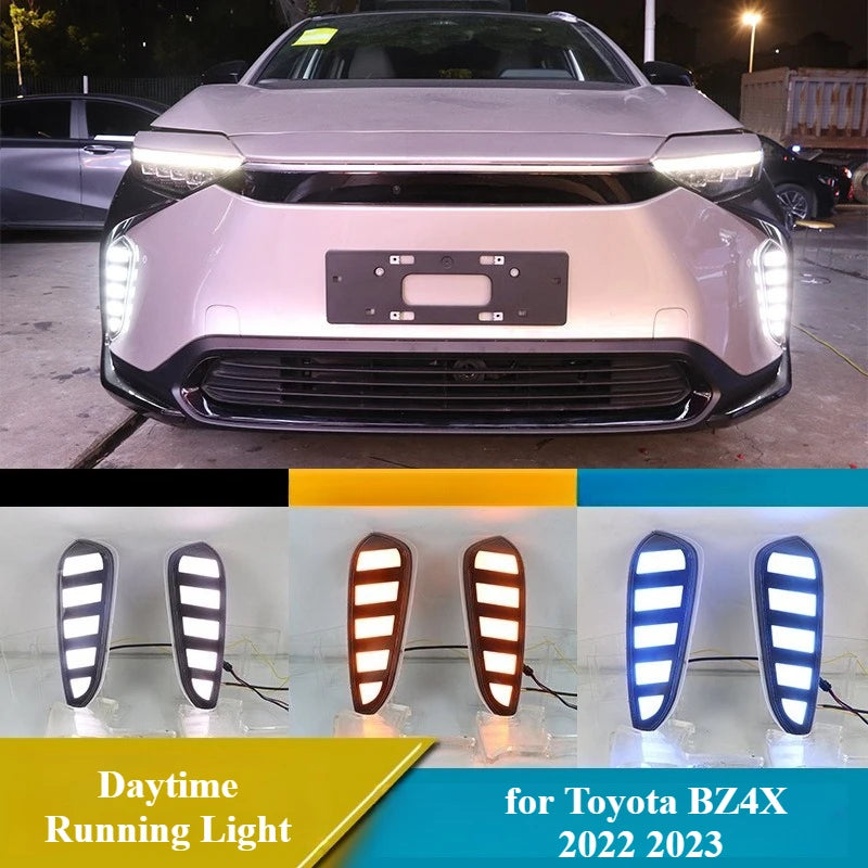 2Pcs Car LED Daytime Running Light for Toyota BZ4X 2022 2023 Dynamic Turn Signal Front Bumper Fog Lamp DRL Car Styling Daylights — view 1