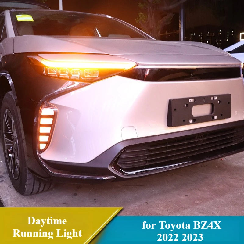 2Pcs Car LED Daytime Running Light for Toyota BZ4X 2022 2023 Dynamic Turn Signal Front Bumper Fog Lamp DRL Car Styling Daylights — view 3