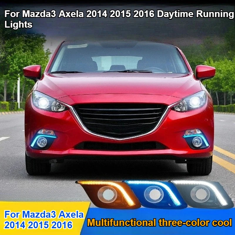 2Pcs Car Led Daytime Running Light Front Fog Lamp DRL Yellow Dynamic Turn Signal Night Blue For Mazda 3 Axela 2014 2015 2016 — view 2
