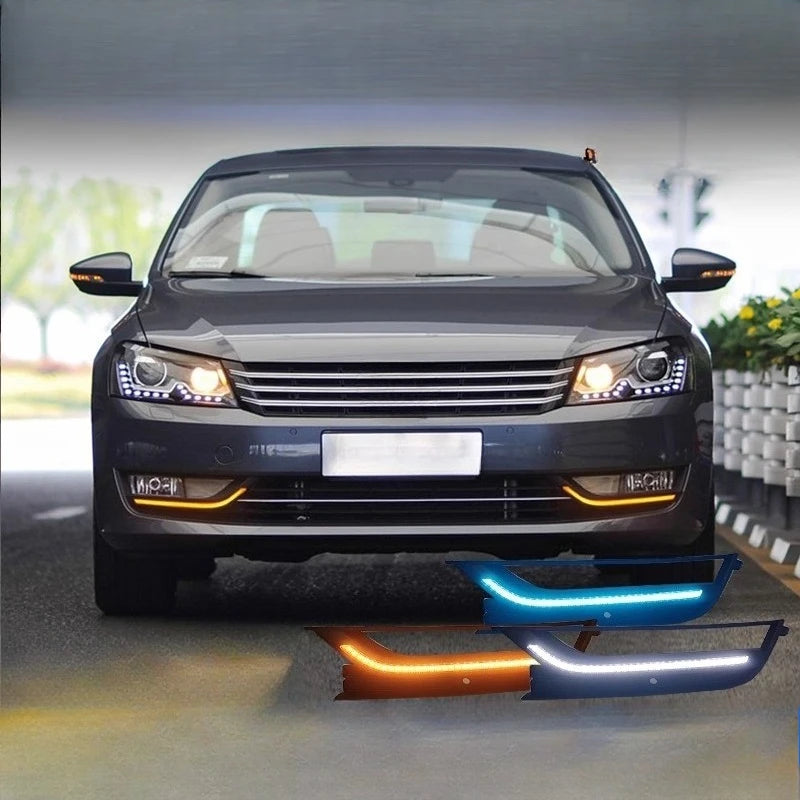 2Pcs Car Led Daytime Running Light Front Fog Lamp Yellow Dynamic Turn Signal For Volkswagen Passat 2011 2012 2013 2014 2015 — view 3