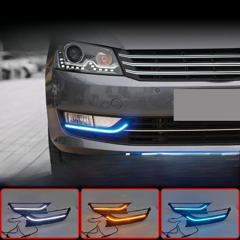 2Pcs Car Led Daytime Running Light Front Fog Lamp Yellow Dynamic Turn Signal For Volkswagen Passat 2011 2012 2013 2014 2015 — view 4
