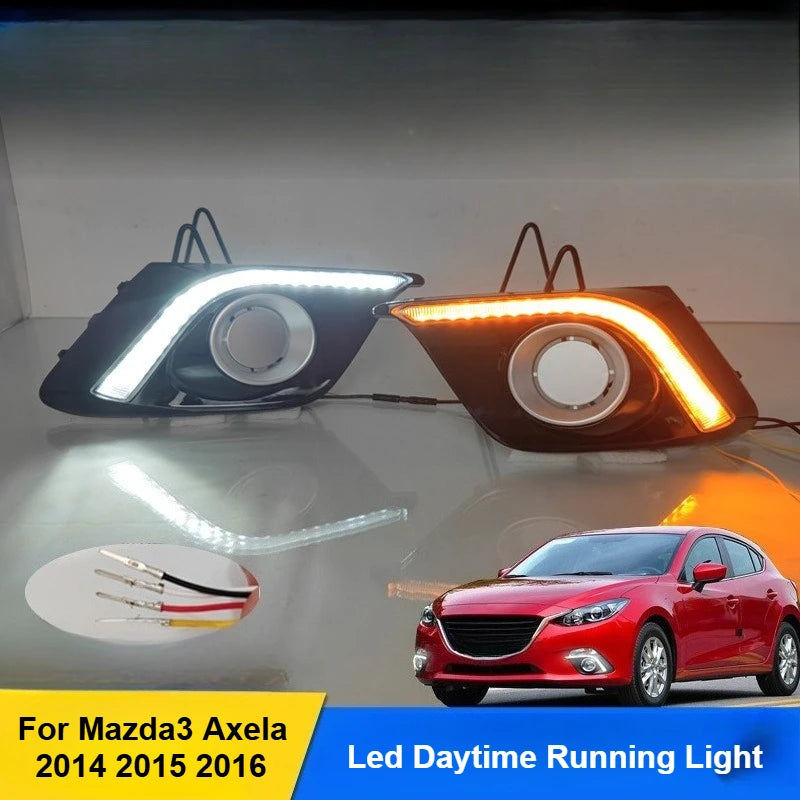 2Pcs Car Led Daytime Running Light Front Fog Lamp DRL Yellow Dynamic Turn Signal Night Blue For Mazda 3 Axela 2014 2015 2016 — view 5