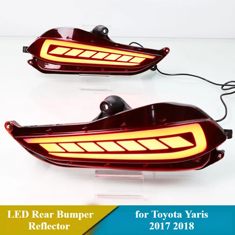 2Pcs Car LED Rear Bumper Reflector Taillight Driving Brake Light Rear Fog Lamp DRL 12V Daylights for Toyota Yaris 2017 2018 — view 3