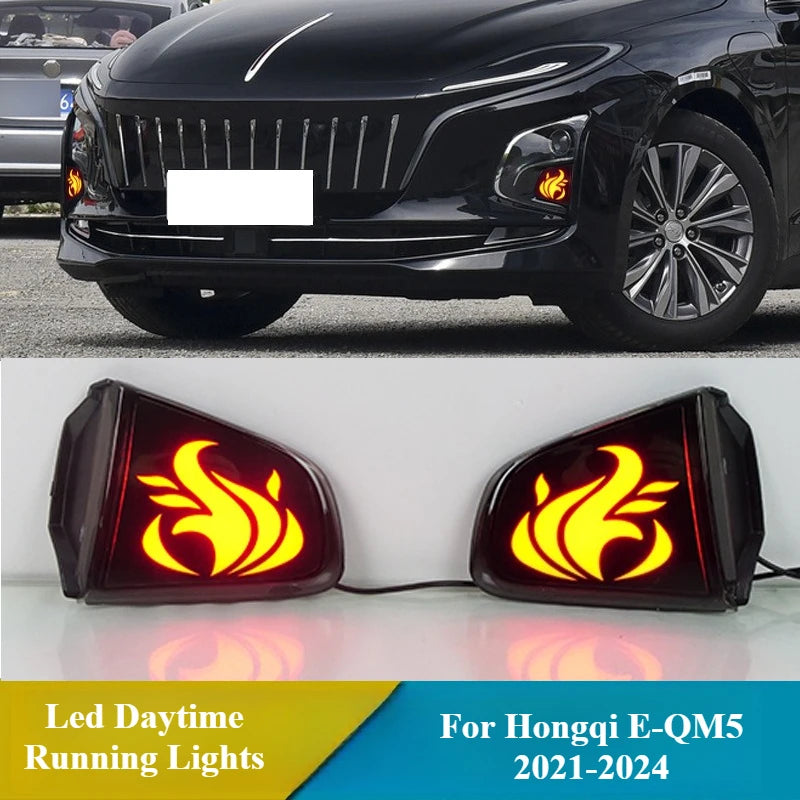 2PCS DRL For Hongqi E-QM5 2021 2022 2023 2024 LED Daytime Running Lights Red Light Dynamic Turn Signal 12V Daylight Fog Lamp — view 1