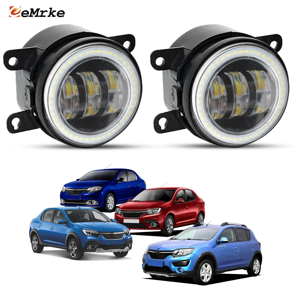 2Pcs Led Fog Lights 40/50W White Yellow For Renault Logan Sandero MCV Stepway L90 LS B52 L52 Upgrade Angel Eye DRL Driving Lamp — view 1
