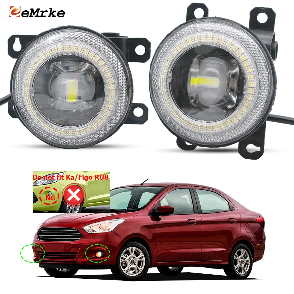 2PCs Led Fog Lights or DRL Halo Angel Eyes Day Light For Ford Figo Ka+ Ka Plus Active / Ka Freestyle 2016 2017 2018 2019-2024 — view 1
