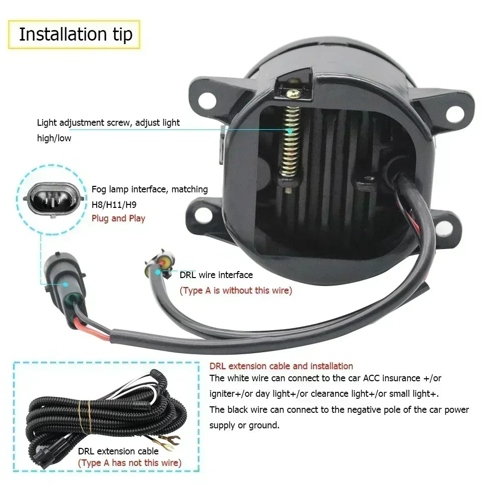 2Pcs White or Yellow Led Fog Lights 40W / 50W Upgrade Angel Eye DRL Lamp For Renault Thalia Symbol II LU1/2 Symbol 3 2008-2020 — view 4