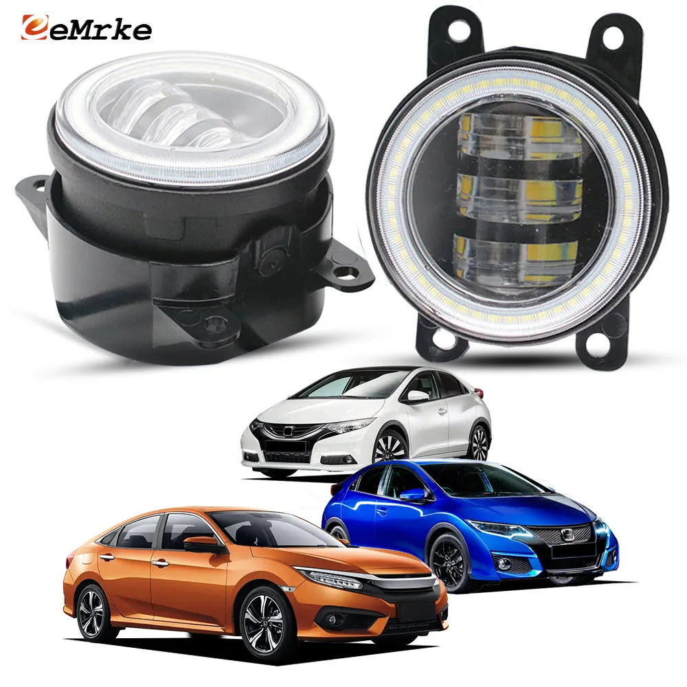 2Pcs White / Yellow Led Fog Lights 40W 50W with Angel Eye Car DRL Daytime Driving Running Lamp For Honda Civic IX FK / Civic FC — view 1