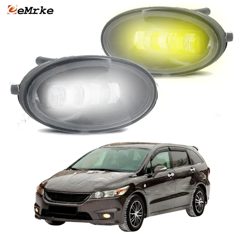 2x Front Full LED Fog Lights with Cut-Line Lens White / Yellow Color Fog Lamp for Honda Stream RSZ RN6 07.2006 2007 2008 05.2009 — view 1
