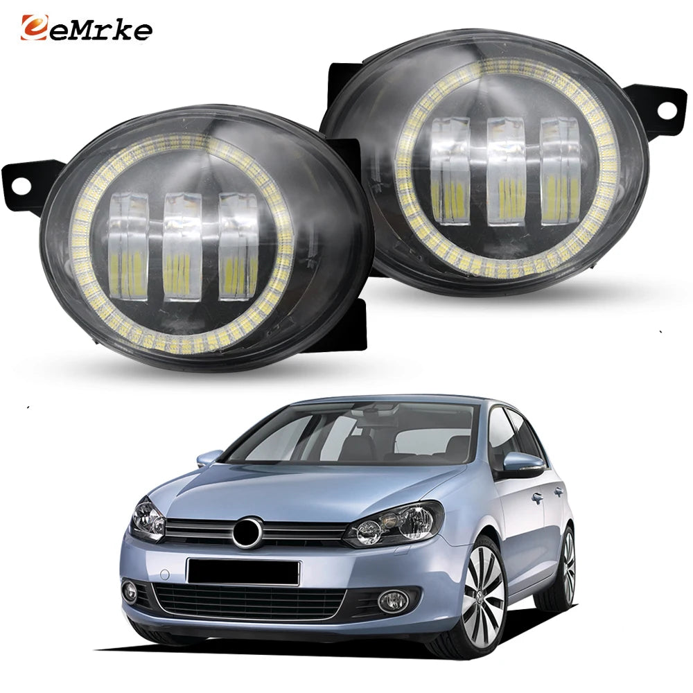 2X Led Angel Eye DRL Fog Light Assembly Lens Driving Lamp for Volkswagen Golf 6 VI 5K Jetta SportWagon 2008 2009 2010 2011 2012 — view 1