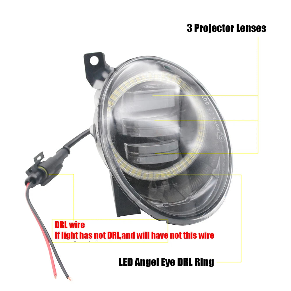 2X Led Angel Eye DRL Fog Light Assembly Lens Driving Lamp for Volkswagen Golf 6 VI 5K Jetta SportWagon 2008 2009 2010 2011 2012 — view 3