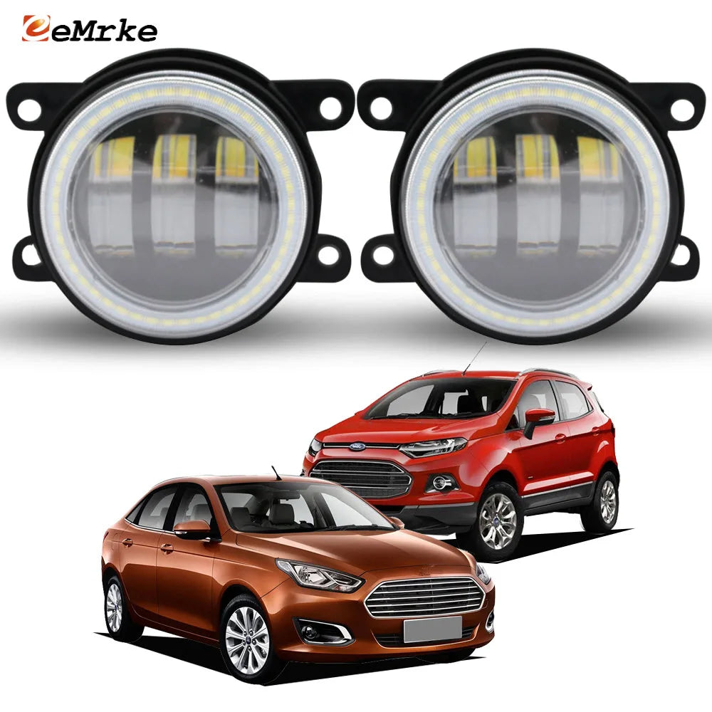 2x Upgrade LED Fog Lights Angel Eyes for Ford Ecosport Escort 2014 2015 2016 2017 Fog Driving Lamp with Lens DRL Car PTF 40W 12V — view 1
