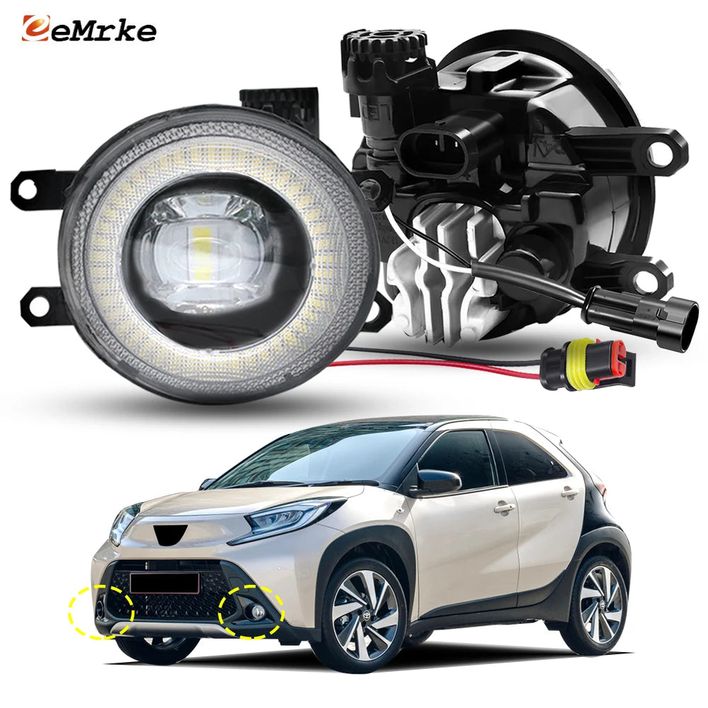 30W CANBUS LED Fog Lights with Clear Lens & 6000K White H11 IP68 & Angel Eye DRL for Toyota Aygo X 2021 2022 2023 2024 2025 — view 1