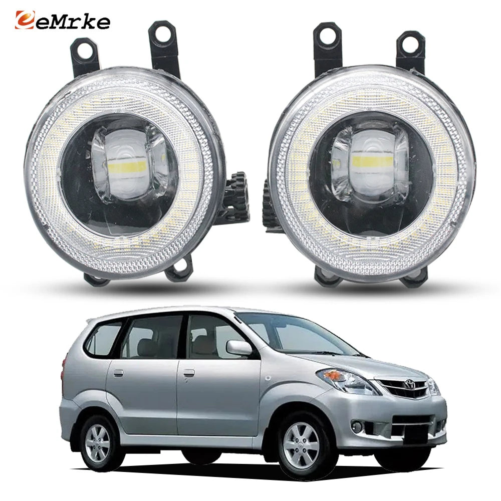 30W LED Fog Lights Assembly for Toyota Avanza Daihatsu Xenia 2007-2011 Lens & 6000K White H11 & IP68 Waterproof & Angel Eye DRL — view 1