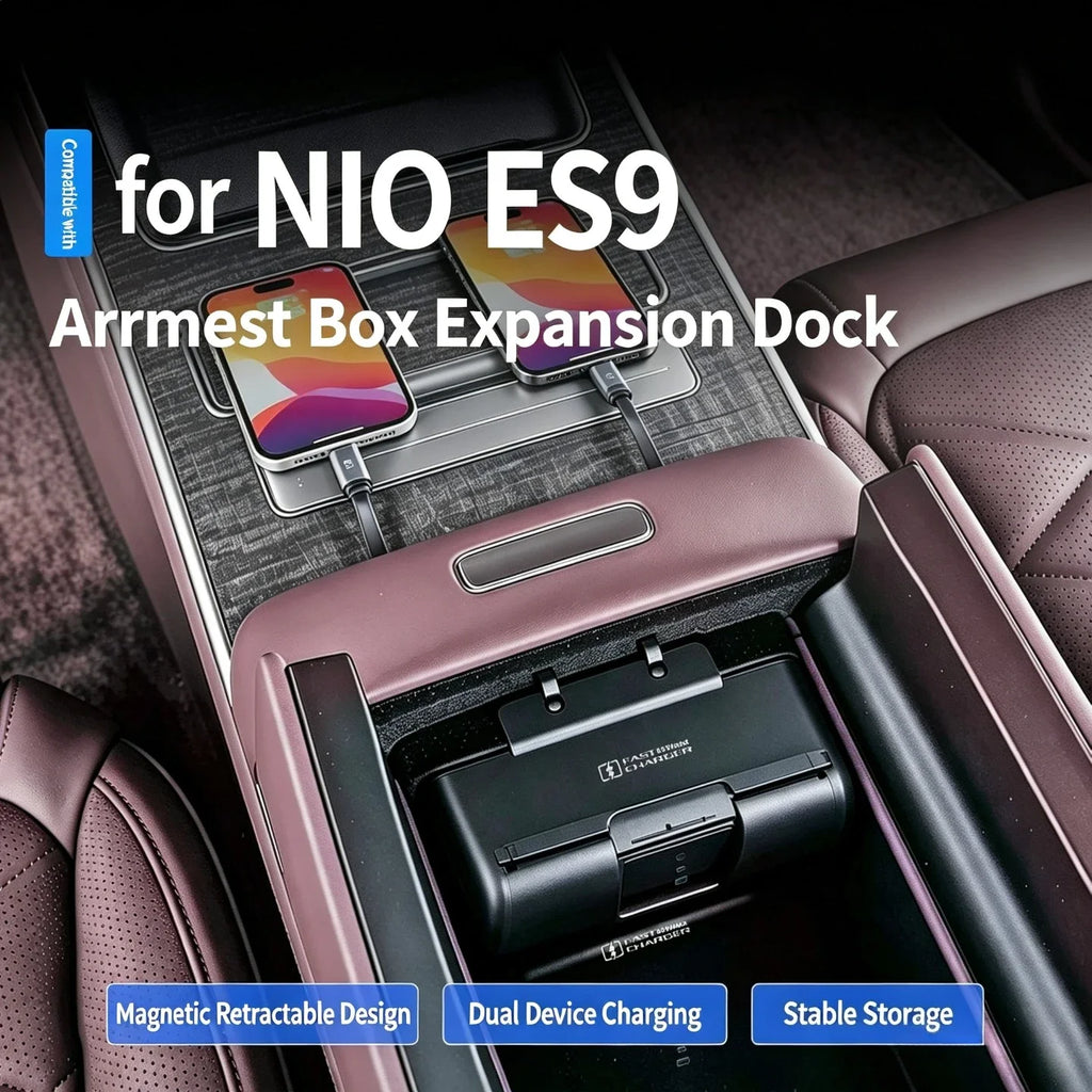 60W Dual Fast Charging Docking Station For NIO ES9 2026 Console Armrest Box Telescopic Cable Double Fast Charging Expansion Dock — view 2