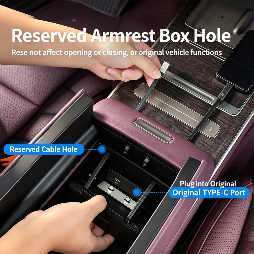 60W Dual Fast Charging Docking Station For NIO ES9 2026 Console Armrest Box Telescopic Cable Double Fast Charging Expansion Dock — view 3