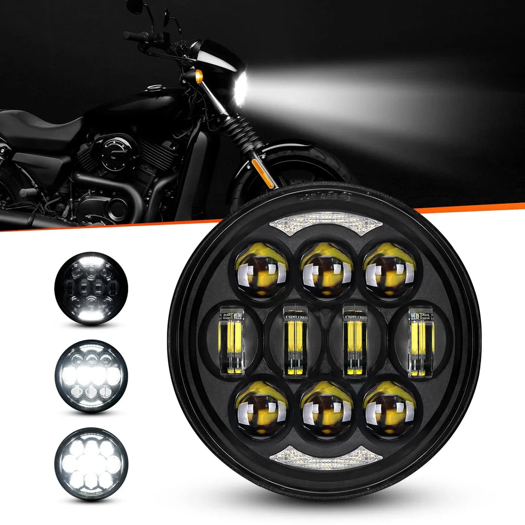 80W 5-3/4" 5.75" Round LED Projection Headlight for Harley Dyna Street Bob Super Wide Glide Low Rider Super Bright DOT Approved — view 1