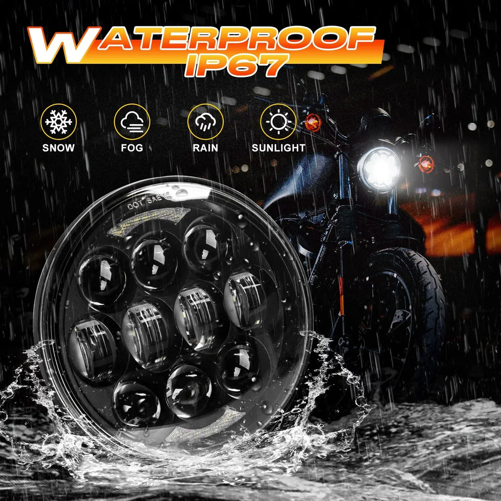 80W 5-3/4" 5.75" Round LED Projection Headlight for Harley Dyna Street Bob Super Wide Glide Low Rider Super Bright DOT Approved — view 6