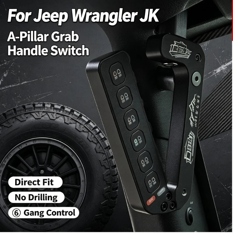 Car A-pillar 6 Gang Handle Switch Wireless Remote Control LED Spotlight Integrated Switch Panel for Jeep Wrangler JK 2007-2018 — view 1