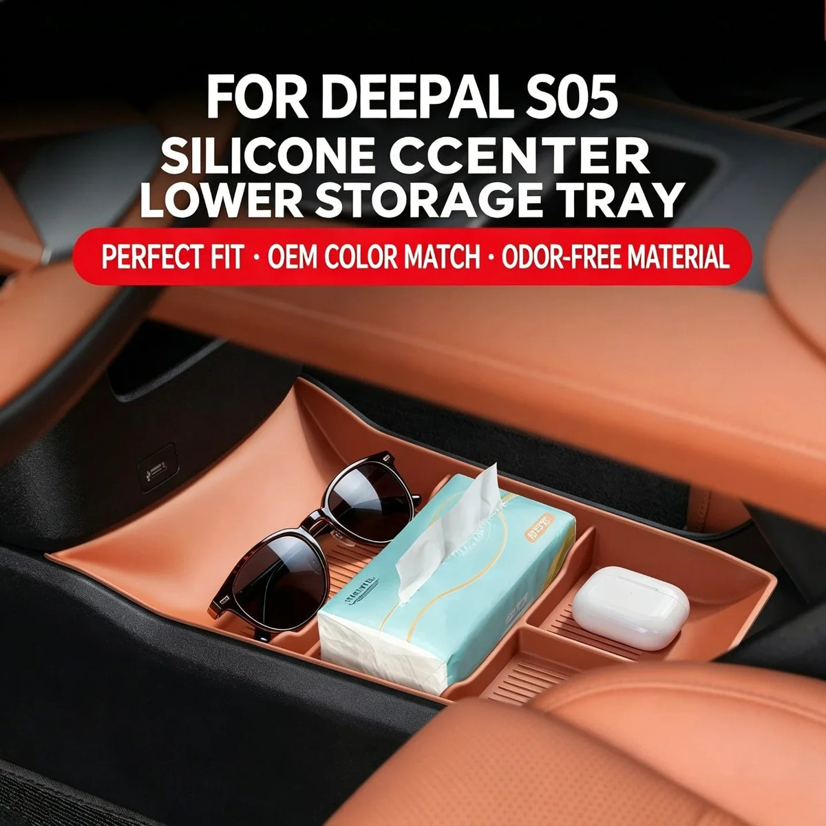 Car Central Control Lower Storage Box Silicone Non-slip Pad Scratch-proof Storage Organizer For Changan Deepal S05 2024-2026 — view 2