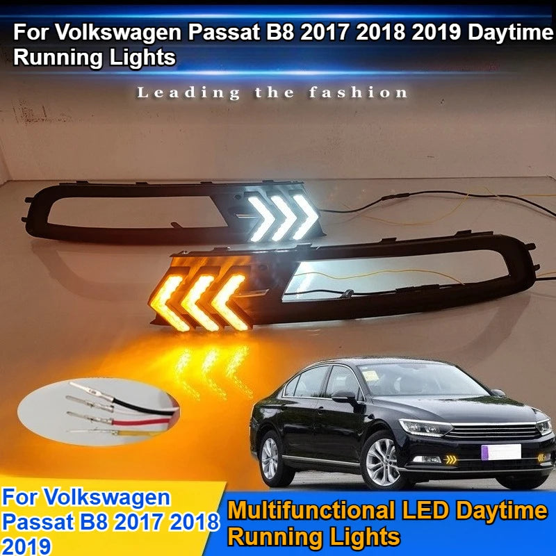 Car Daytime Running Lights Front Fog Light Yellow Streamer Steering DRL 12V Daylights For VW Volkswagen Passat B8 2017 2018 2019 — view 2