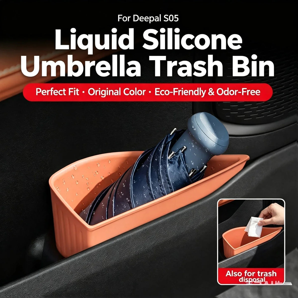 Car Door Umbrella Trash Can Umbrella Storage Box Silicone Waterproof Storage Organizer Tidying For Changan Deepal S05 2024-2026 — view 2