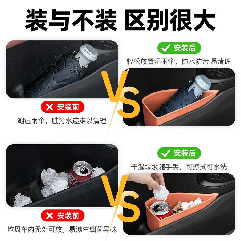 Car Door Umbrella Trash Can Umbrella Storage Box Silicone Waterproof Storage Organizer Tidying For Changan Deepal S05 2024-2026 — view 3