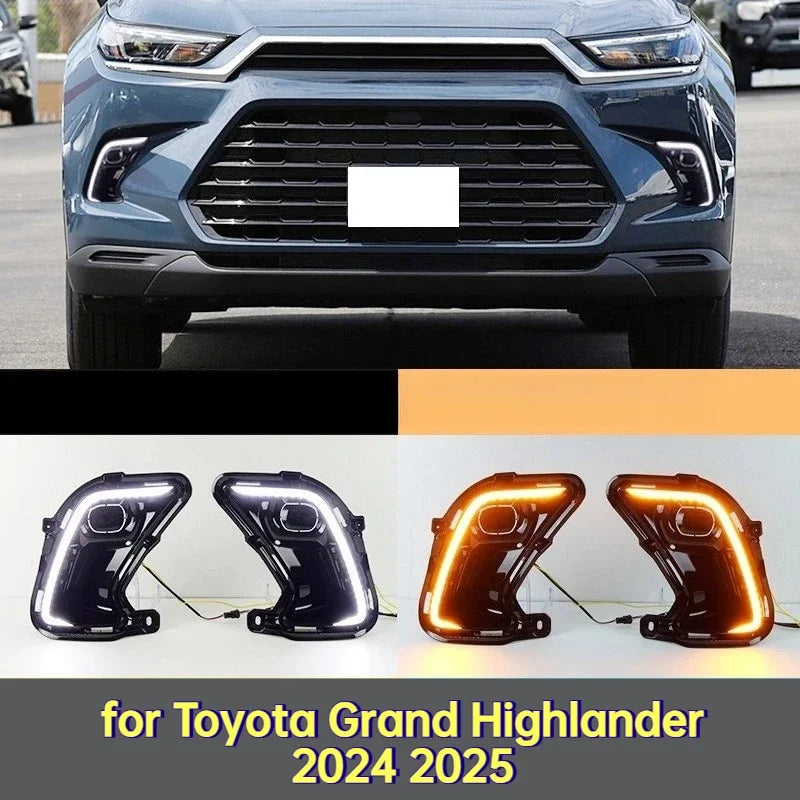 Car LED Daytime Running Lights DRL Front Bumper Fog Lamps Modified Turn Signal Daylights for Toyota Grand Highlander 2024 2025 — view 1