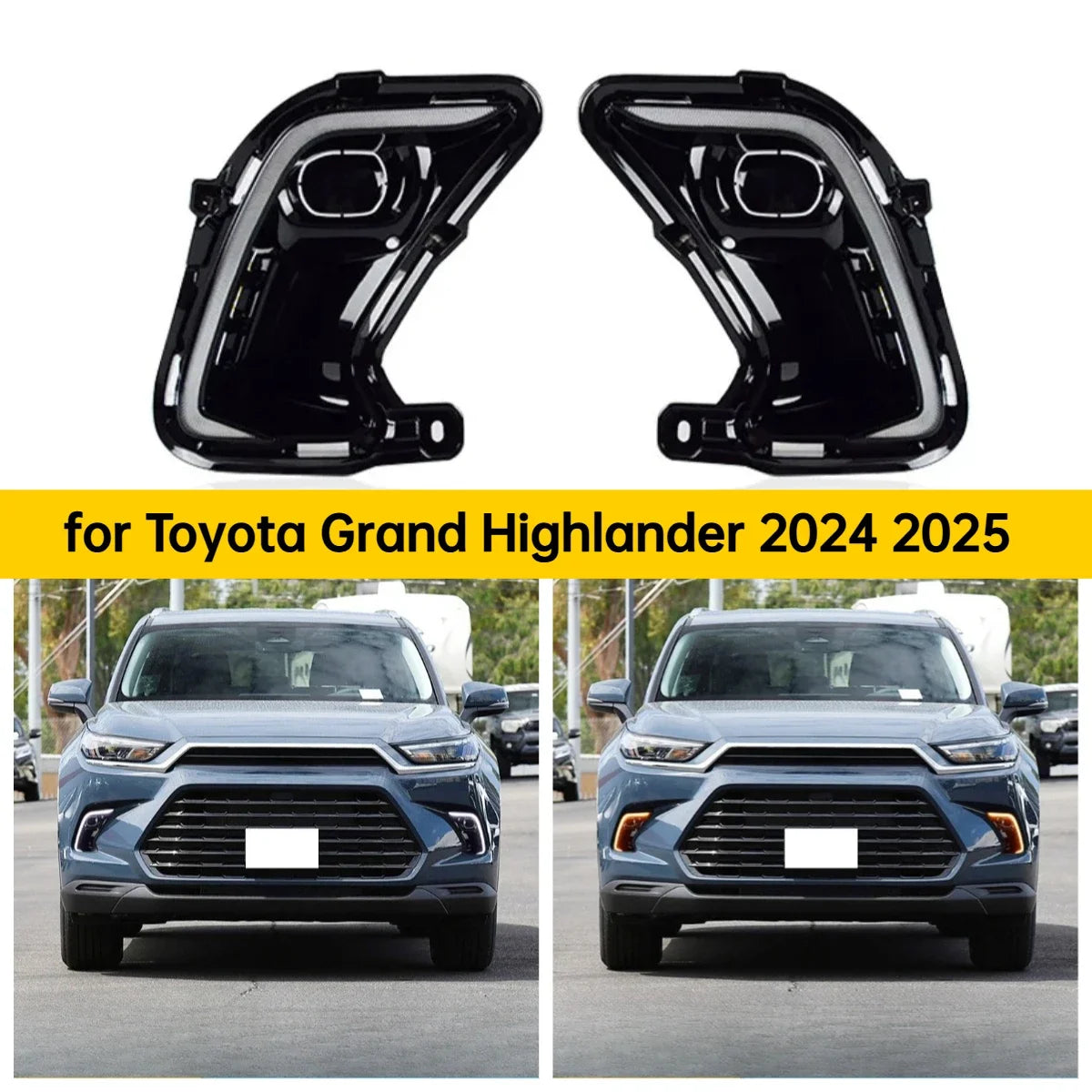 Car LED Daytime Running Lights DRL Front Bumper Fog Lamps Modified Turn Signal Daylights for Toyota Grand Highlander 2024 2025 — view 2