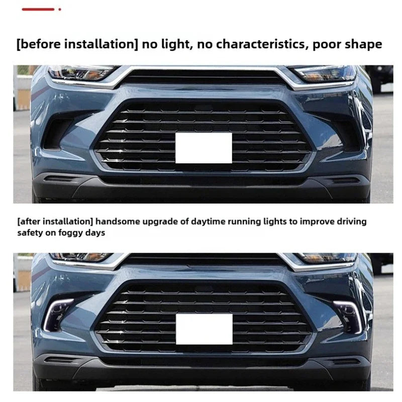 Car LED Daytime Running Lights DRL Front Bumper Fog Lamps Modified Turn Signal Daylights for Toyota Grand Highlander 2024 2025 — view 6