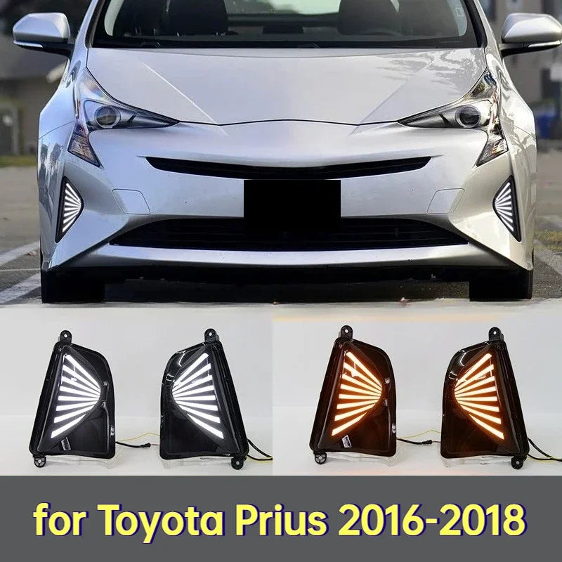 Car LED Daytime Running Lights Dynamic Yellow Turn Signals Front Fog Lamp Modified 12V Daylights For Toyota Prius 2016-2018 — view 2