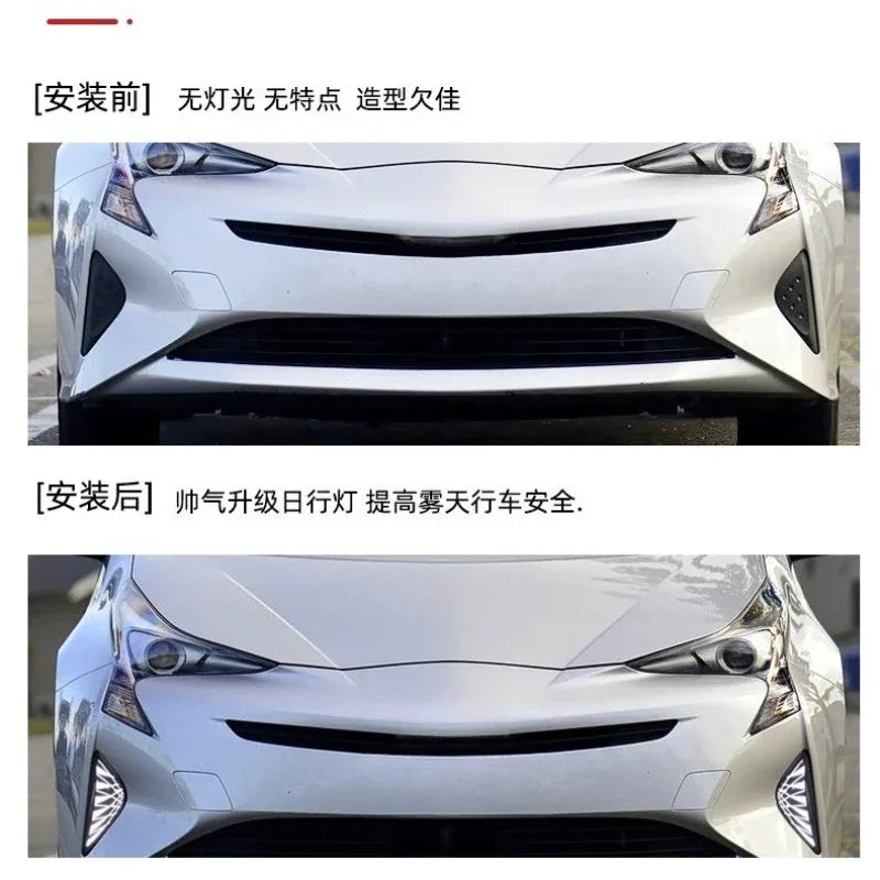 Car LED Daytime Running Lights Dynamic Yellow Turn Signals Front Fog Lamp Modified 12V Daylights For Toyota Prius 2016-2018 — view 6
