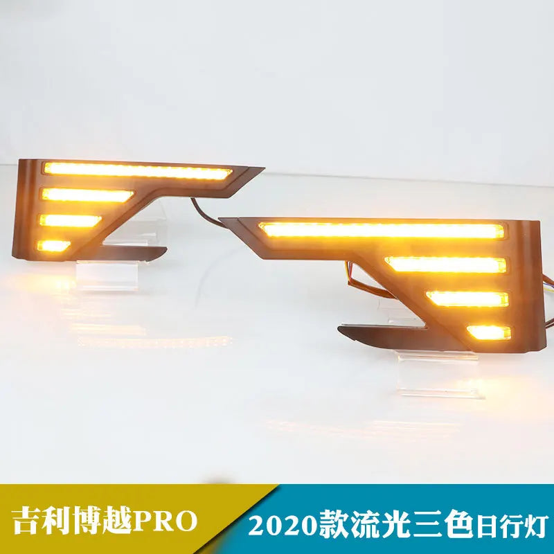 Car LED DRL Daytime Running Light for Geely Atlas PRO Proton X50 2019 2020 2021 with Yellow Turn Signal Light Fog Lamp Cover — view 4