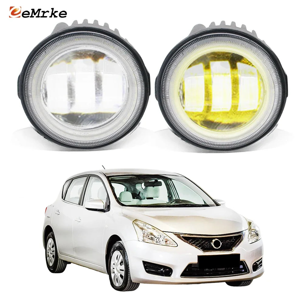 Car Led PTF Fog Lights Assembly for Nissan Pulsar SSS NB17 Tiida C12 2013 2014 2015 2016 Angel Eyes Front Bumper DRL Accessories — view 1