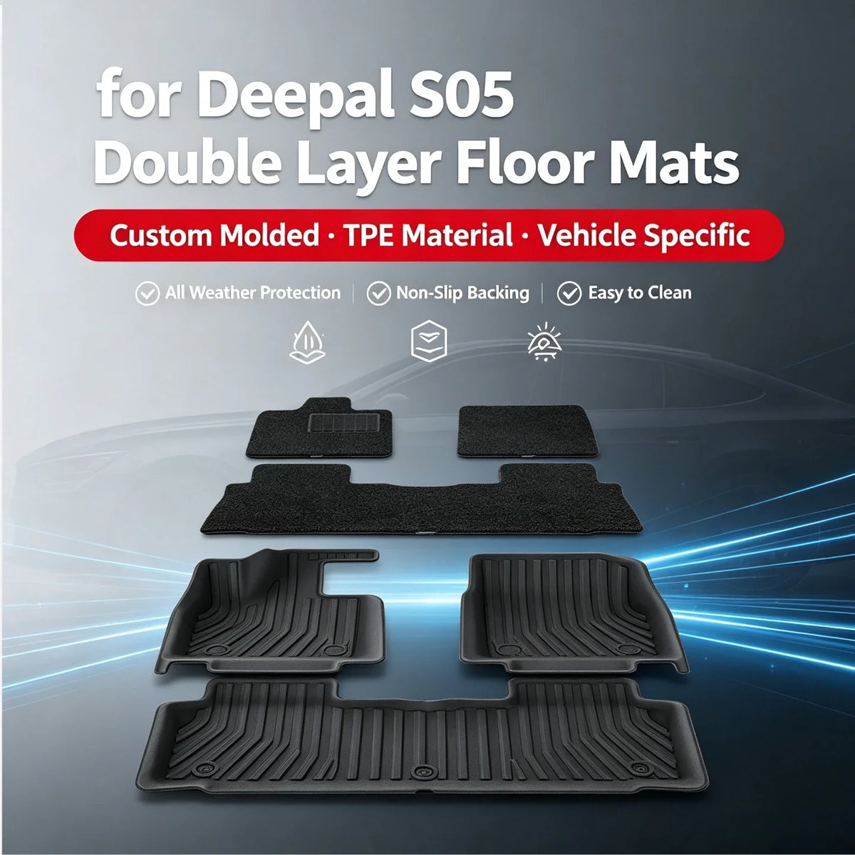 Car TPE Foot Pad Double-layer Fully Enclosed Foot Carpets Protective Pad Floor Mats Accessories for Changan Deepal S05 2024-2026 — view 1