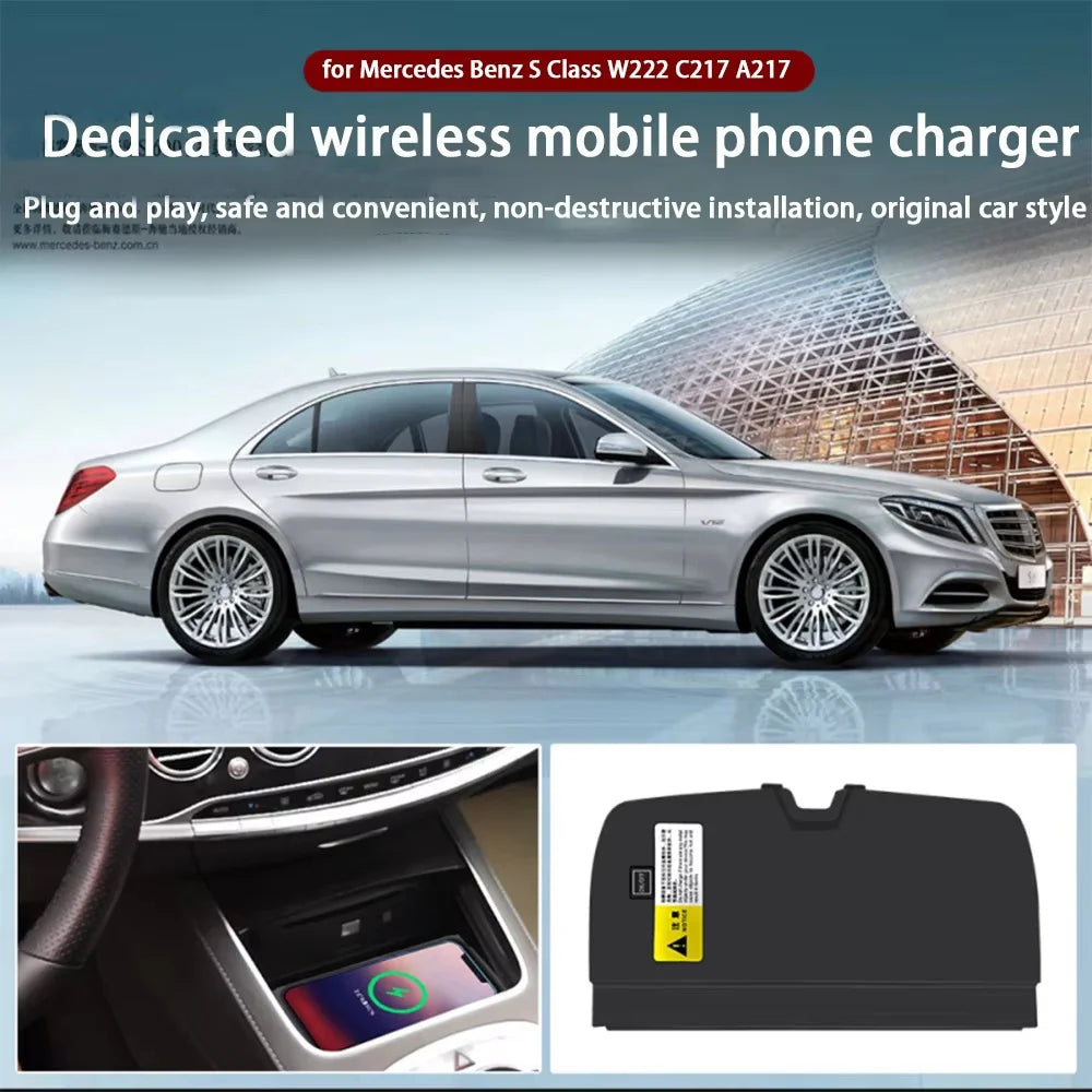 Center Console Wireless Fast Charger Mobile Phone Holder QI 18W Fast Charging Pad for Mercedes Benz S Class W222 C217 A217 — view 1