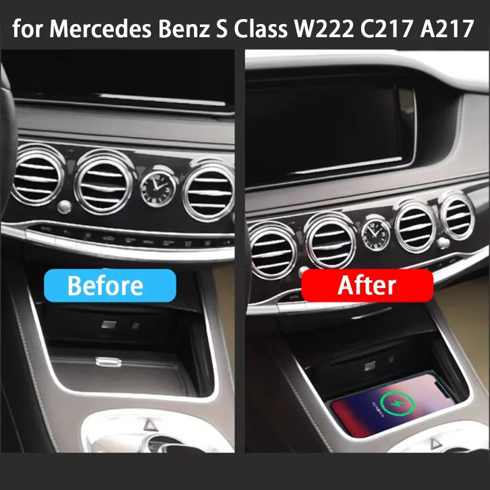Center Console Wireless Fast Charger Mobile Phone Holder QI 18W Fast Charging Pad for Mercedes Benz S Class W222 C217 A217 — view 3