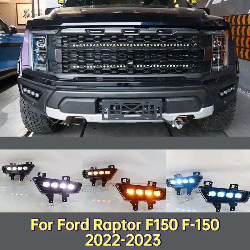 DRL Car Led Daytime Running Light Dynamic Turn Signal Front Fog Light Modification Daylight For Ford Raptor F150 F-150 2022-2023 — view 2