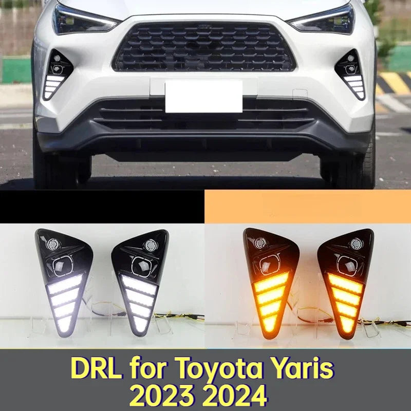 DRL Car LED Daytime Running Light Wtih Dynamic Yellow Turn Signal Driving Lamps 12V Daylights for Toyota Yaris 2023 2024 — view 2